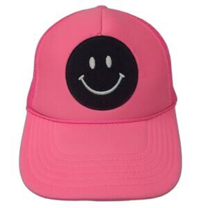 Local Beach Trucker Hat Pink Black Smiley Face Patch Mesh Cap OS Adjustable
